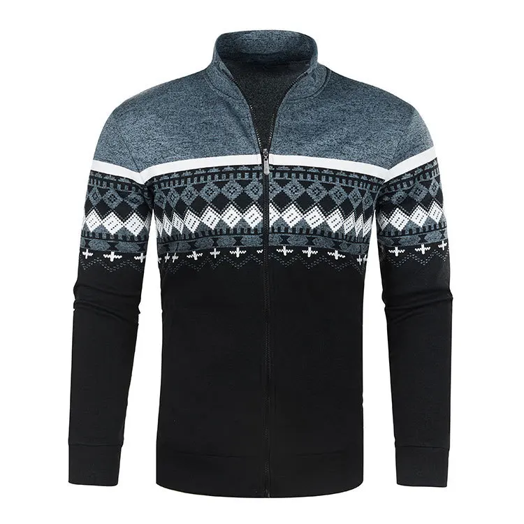 Men Fashion Casual Knitted Cardigan Zipper Warm Pullover Retro Jacquard Slim Collar Sweater Coat Street Men's Wear S-3XL 5