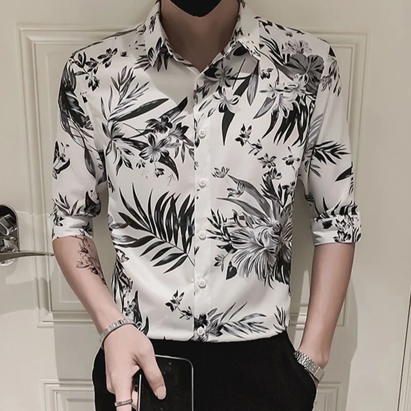 

Fashion Lapel Loose Printed England Shirts Men's Clothing 2024 Spring New Oversized Casual Tops Half Sleeve All-match Shirt