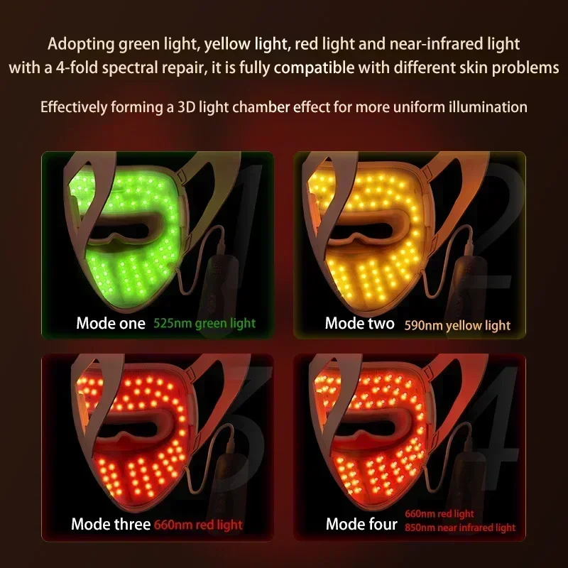4 Colors LED Facial Mask Photon Skin Rejuvenation Repair Skin Brightening Anti-Ance Face Beatuy SPA Mask Care
