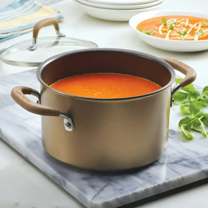 

Professional Hard Anodized Nonstick Induction Saucepot with Side Handles and Lid, 4-Quart, Bronze