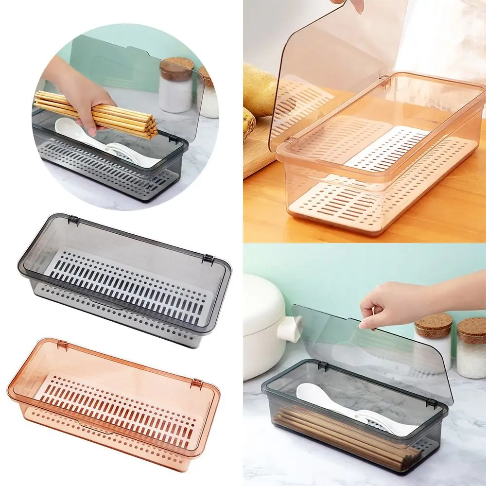 

Storage Kitchen Plastic Cutlery Holder with Cover Organizer Box Extended Chopstick Cage Utensils Storage Box Chopstick Holder
