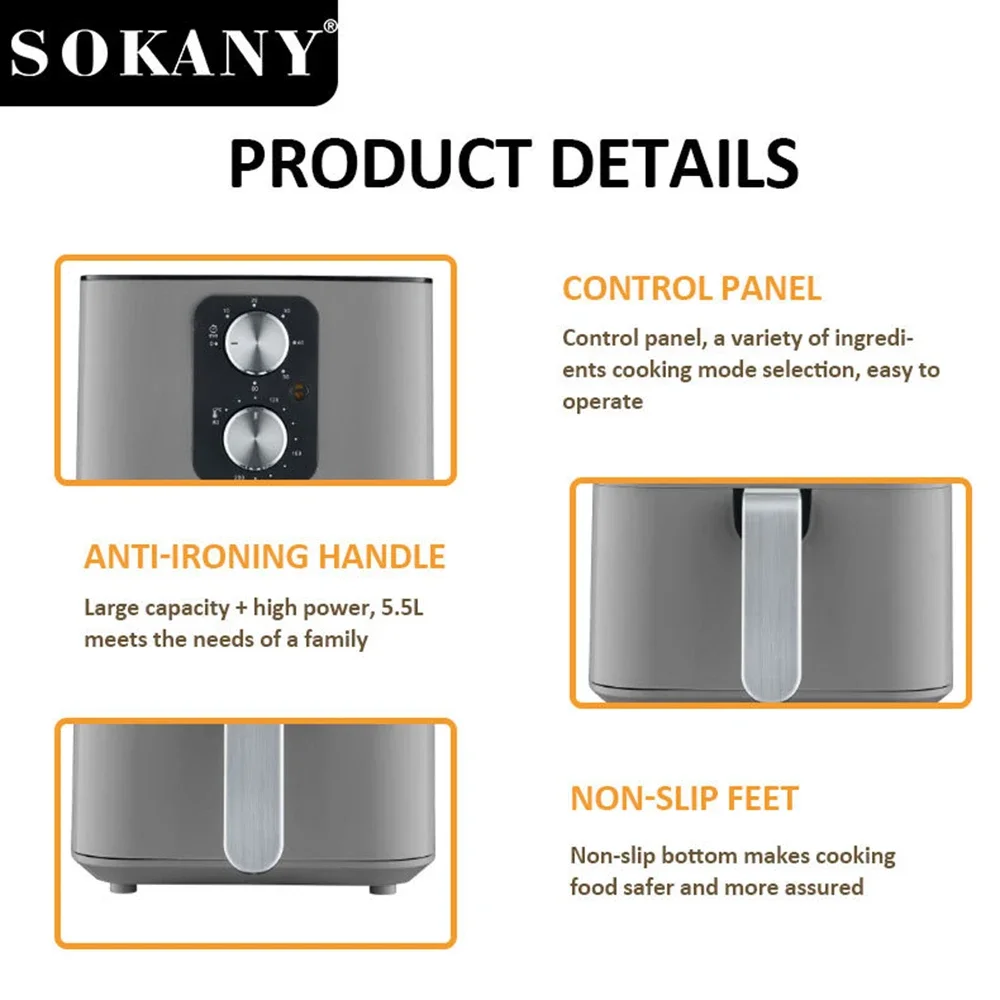 Multi-function Air Electric Fryer High-capacity Low-fat High-power Non-stick Baking Pan Potato Chips Grilled Chicken