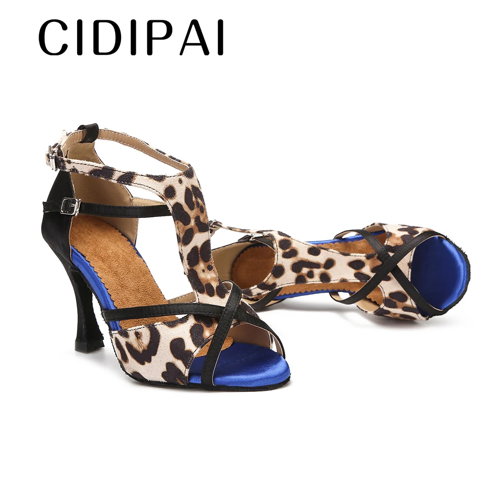 CIDIPAI Women's Satin Latin Dance Shoes Leopard Ballroom Dance Shoes Tango Salsa Training Perform Shoes Ladies High Heels 7.5CM 3