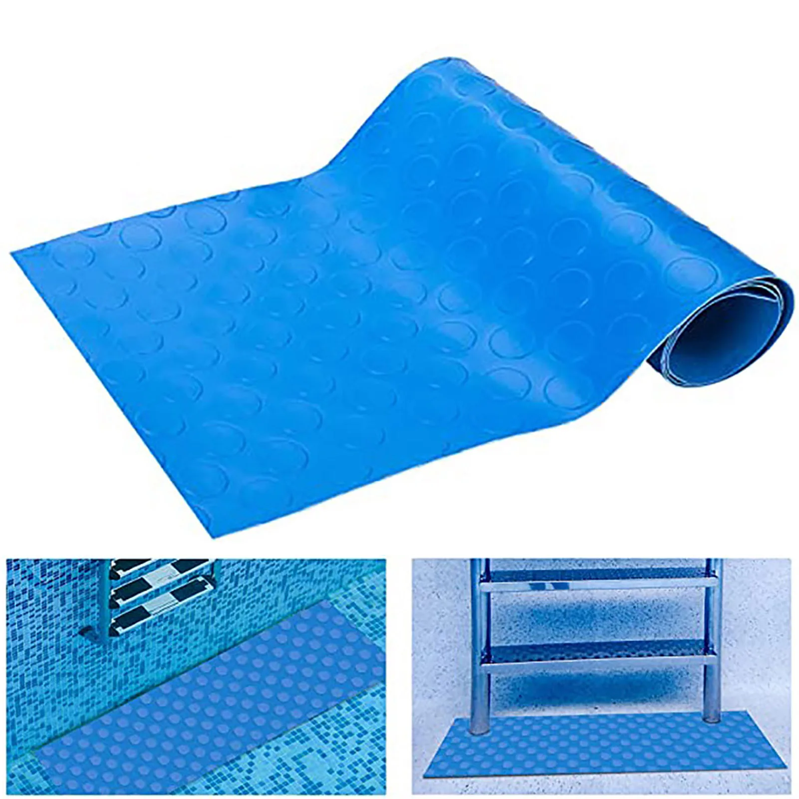 Swimming Pool Ladder Mat Pad 9.17x36.3 Non-Slip Texture Protective Pool Ladder Rubber Mats Step Pads Safety Liner for Swimming Pools Floor Stairs Ladders and Pool Liner 3 Rolls/Dot 
