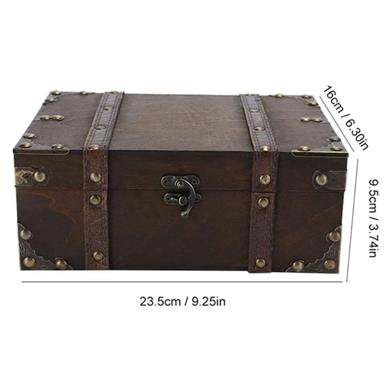 Retro Wooden Treasure Chests Box Jewelry Storage for Case Antique Decorative Storage Trunks Wine Cabinet Decoratio