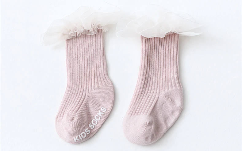 Newborn Baby Socks Infant Kids Knee High Ruffle Girls Sock Toddler Anti Slip Cotton Infant Long Frilly Lace Socks For 0-3Years