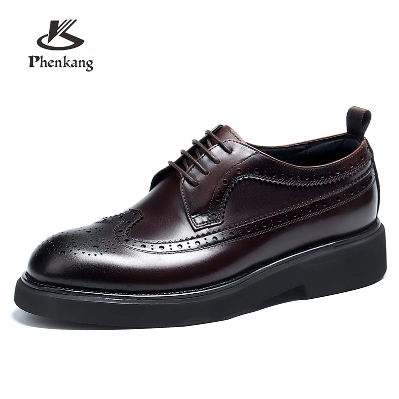 Mens Dress Shoes Phenkang Men's Leather Classic Business Dress Office Rubber Oxford Shoes Moccasins For Men Wedding Social Shoe Male