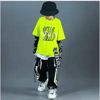 Vêtements Hip Hop pour enfants, sweat à capuche vert surdimensionné, streetwear, short cargo noir pour filles et garçons, costume de danse jazz, mode 1