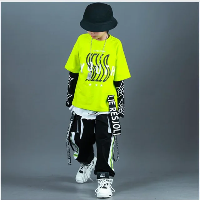 Vêtements Hip Hop pour enfants, sweat à capuche vert surdimensionné, streetwear, short cargo noir pour filles et garçons, costume de danse jazz, mode 1