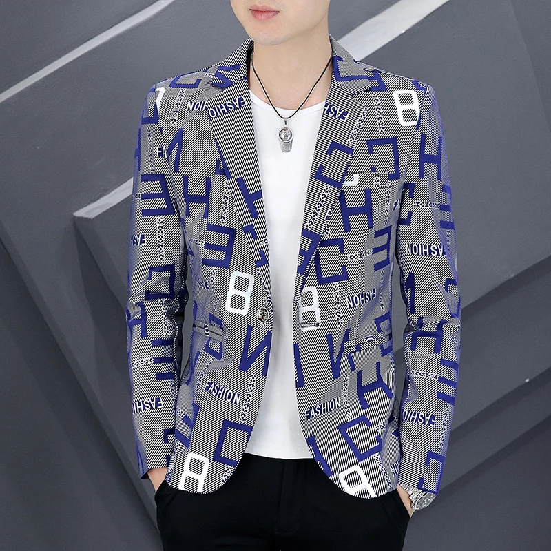 Men's Letter Printing Slim Fit Blazers High Quality Fashion Casual Groom Formal Dress Suit Jacket Blazers Brand Men's Clothing