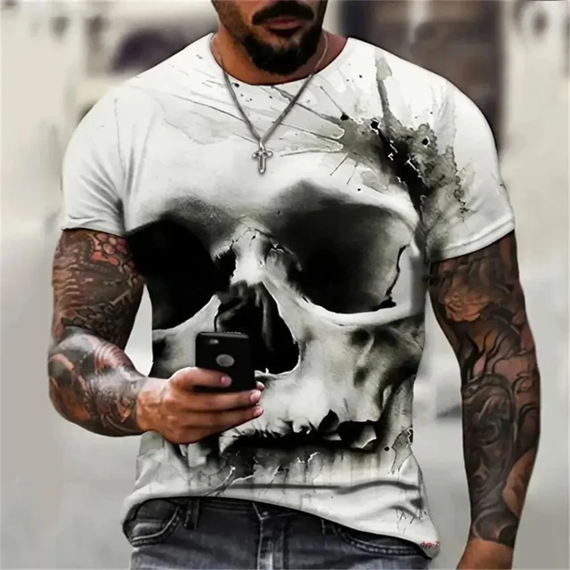 Camiseta Vintage Hombre Skull Camiseta Manga Larga Calavera Hombre