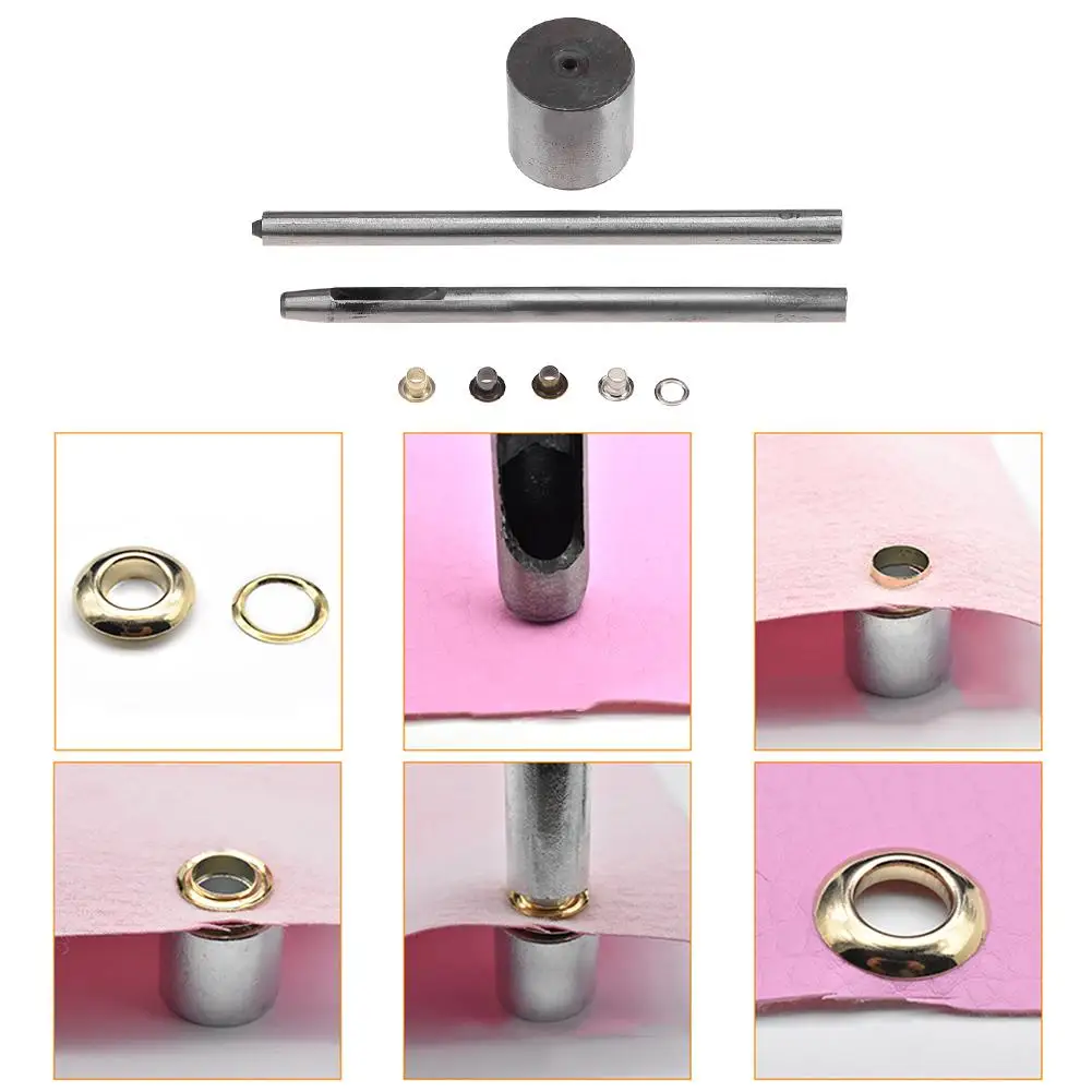 Eyelet Grommet Ring Kit 3/5mm Metal Eyelet Set Leather Craft Repair Grommet Round Eye Rings DIY With Hand Knocking Tools