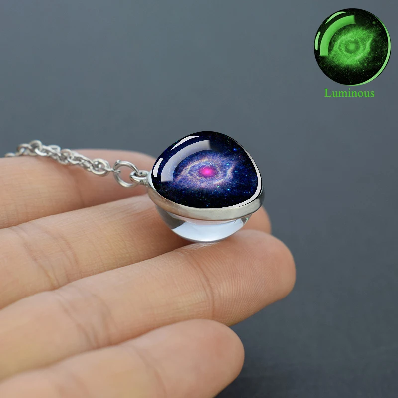 Collana con ciondolo a forma di otto pianeti, con sfera di vetro su entrambi i lati, universo galassia, sistema solare, collana da donna per uomo, Misura unica, Legno
