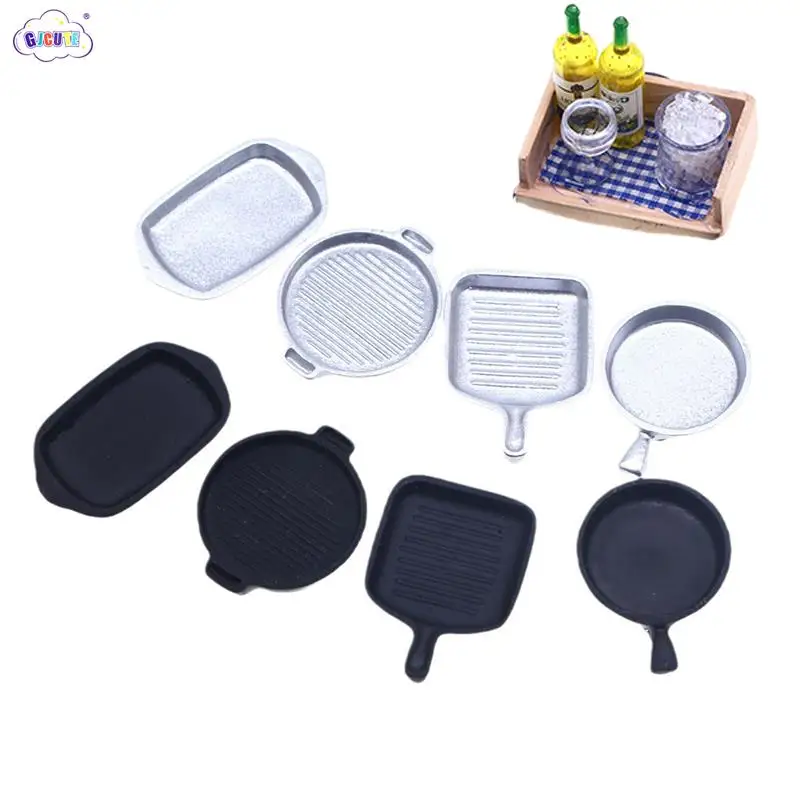 

1Set 1:12 Dollhouse Miniature Baking Tray Pan Steak Skillet Kitchenware Model Kitchen Decor Toy Doll House Accessories