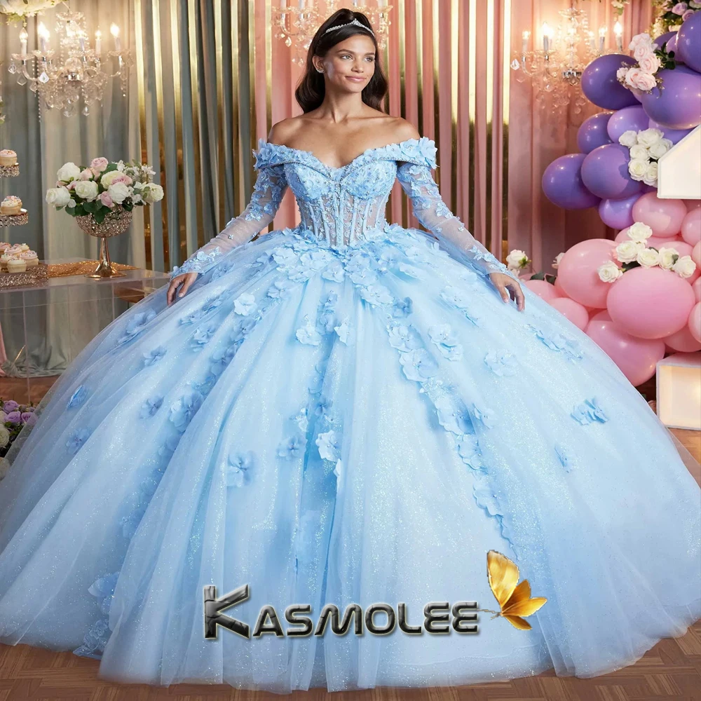 Ball Gown Quinceanera Dresses 15 Ans Illusion Lacing up 3D Flowers Lace Appliques Customized