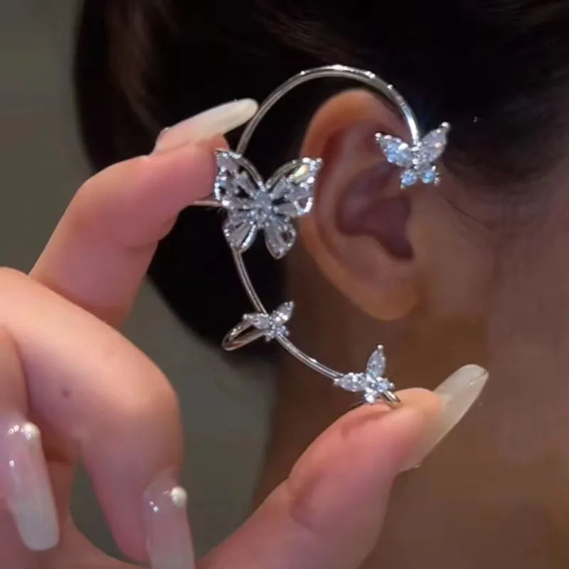 Shiny zircon butterfly ear clips temperament bone clip women no pierced earrings wedding jewelry |