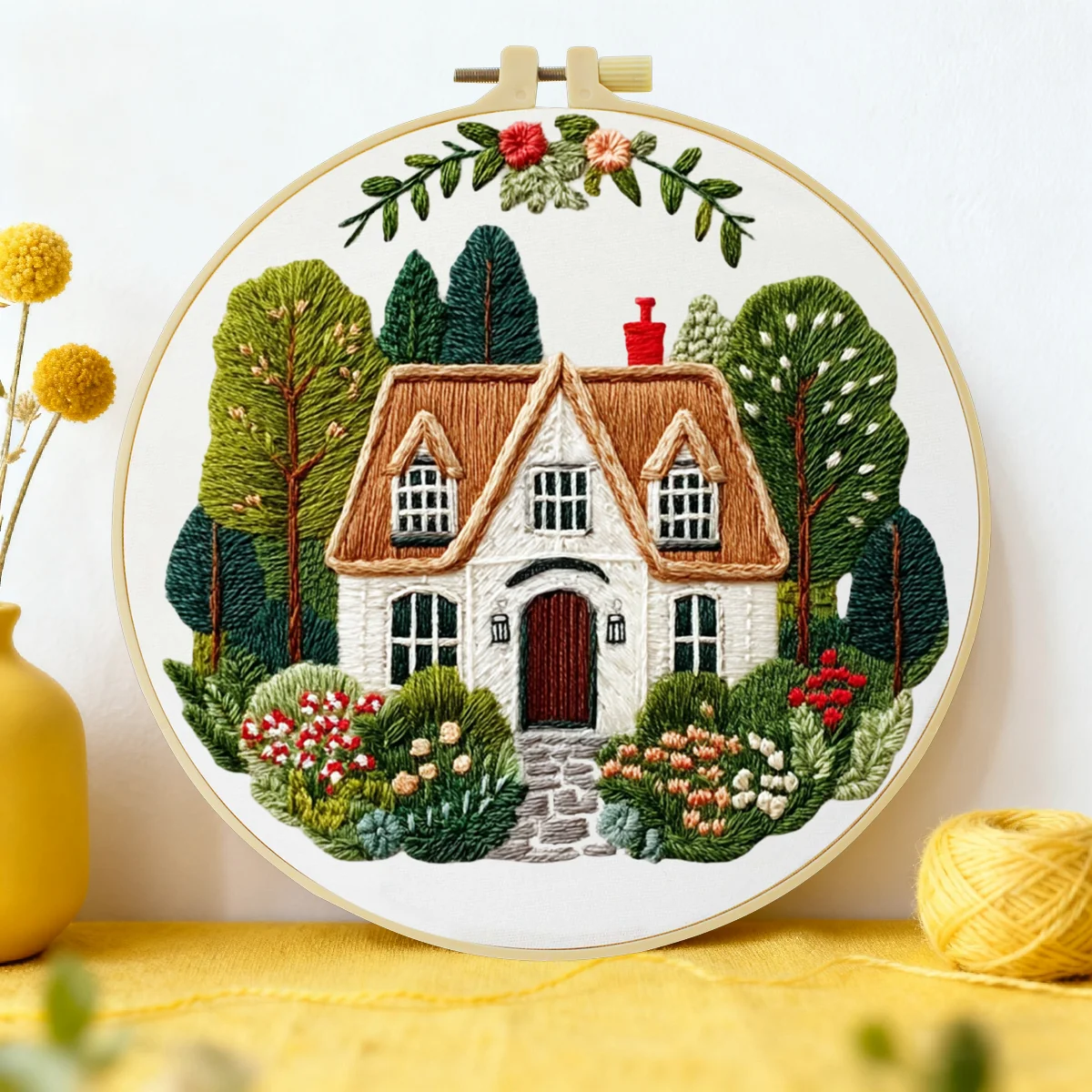 1 Stück 20X20CM/15X15CM 7,87/6,3 Zoll Haus-Stickerei-Starter-Kit DIY-Kit DIY-Stickerei-Set Handarbeiten Nadelkunst Heimdekoration