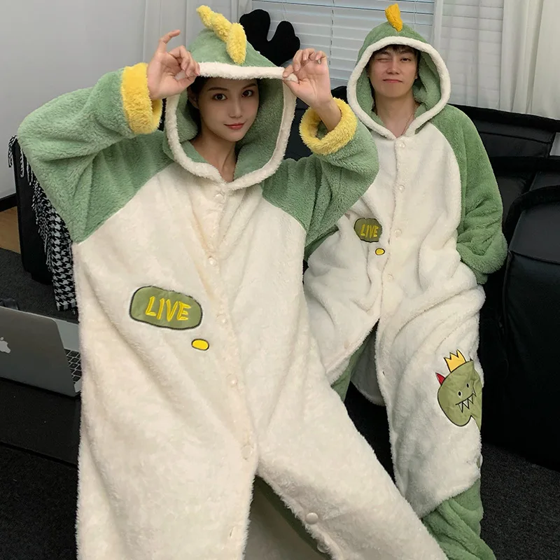 Men Pyjamas Cute Cartoon Panda Couple Pajamas For Men And Women Sleepwear In Winter Plush Thick Warm Bathrobe With Trousers