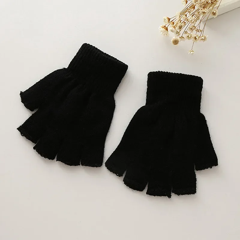 Half Finger Gloves Fingerless Gloves Warm Gloves Cotton Gloves 1Pair Unisex Black Half Finger Fingerless Gloves for Women and Men Wool Knit Wrist Cotton Winter Warm Work Mittens