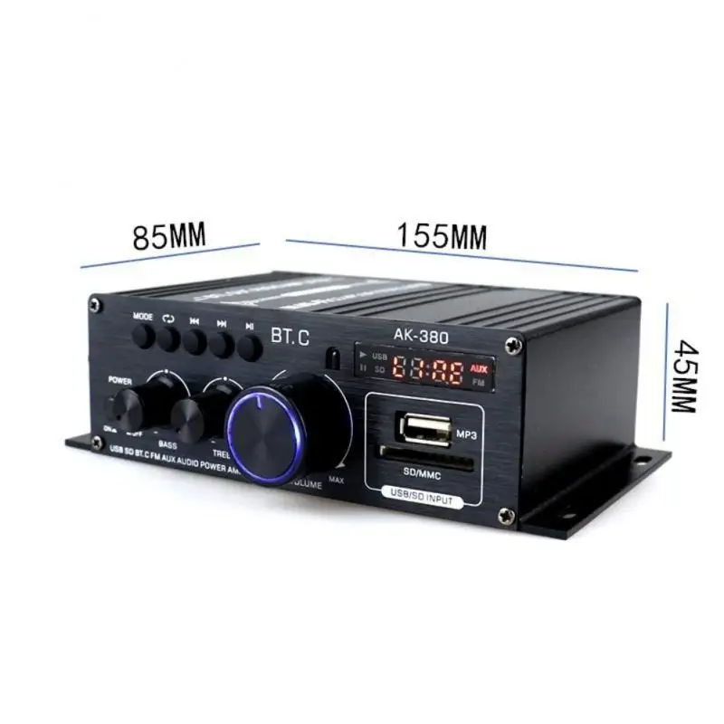 AK380 800W Power Amplifier Audio Karaoke Home Theater Amplifier 2 Channel Bluetooth-compatible Class Amplifier USB/SD AUX Input sub amp