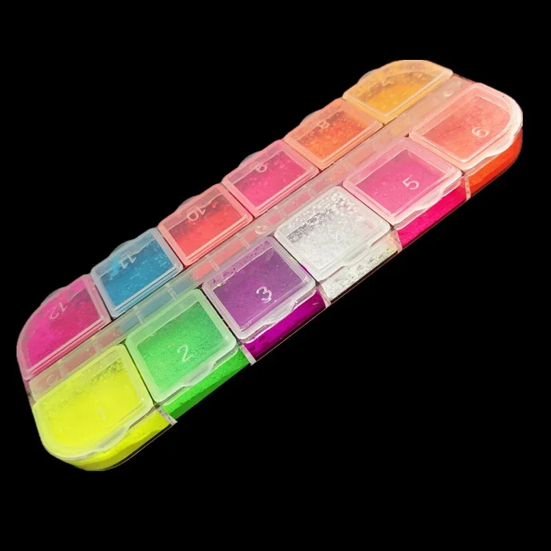 12 Colors Eyeshadow Palette Matte Neon Fluorescent Pigment Metallic Makeup Palette Glitter Eyeshadow Nail Art Powder