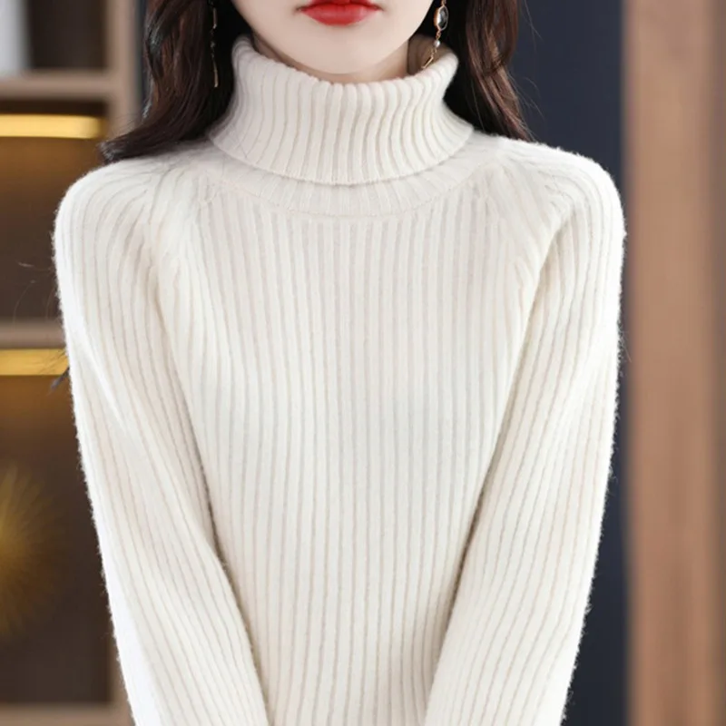 

Anbenser Solid Color Turtleneck Sweater Soft Knitted Sweater for Women Autumn Winter New Lazy Style Bottom Knitted Sweater Trend
