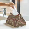 Custom William Morris Strawberry Thief Red Box Cover PU Leather Rectangular Floral Textile Pattern Facial Tissues Holder for 6
