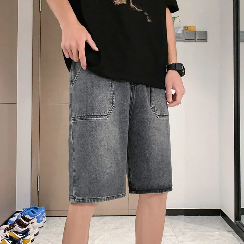 

Summer Washed Jeans Men's Classic All-match Five-point Shorts Casual Straight Wide Leg Overalls Trend Denim Pants Black Blue