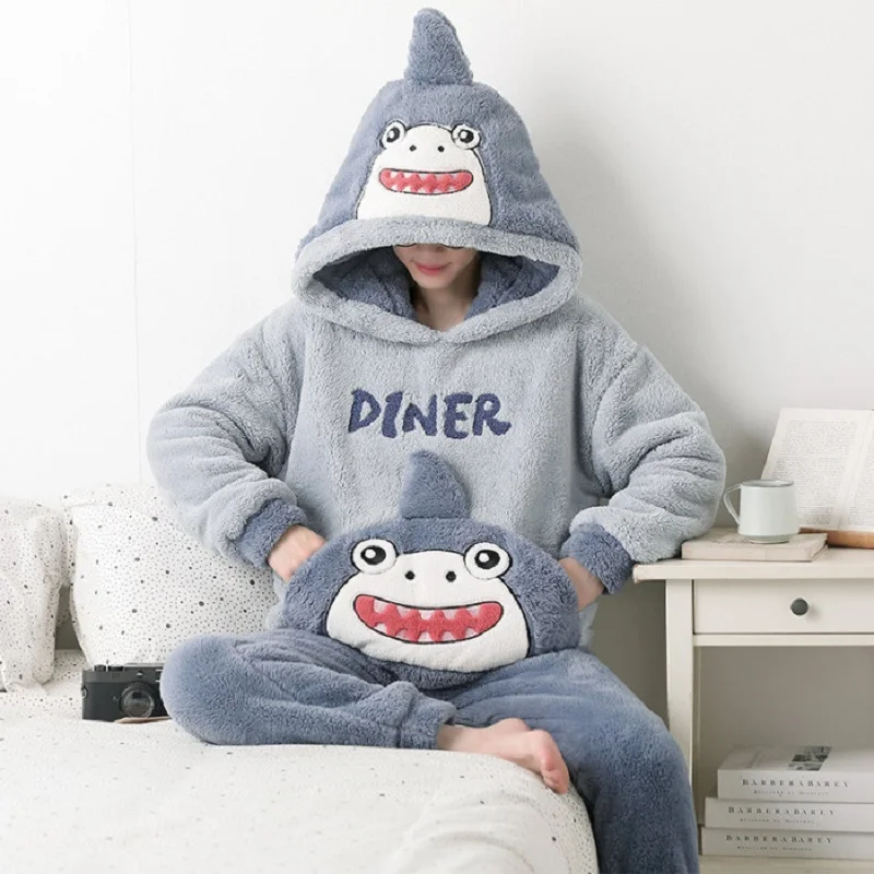 Cute Panda Pajamas Set For Men Thick Plush Fleece Night Clothes