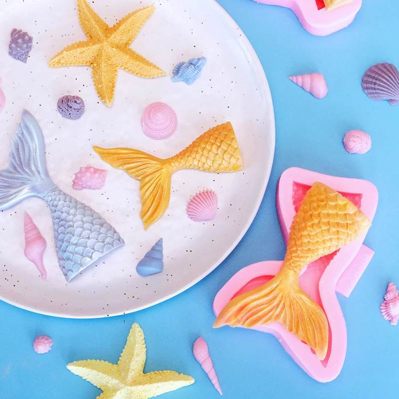 

Ocean Mermaid Silicone Mold DIY Starfish Shell Conch Fish Tail Fondant Cakes Decorations and Tools Pastry and Bakery Accessories