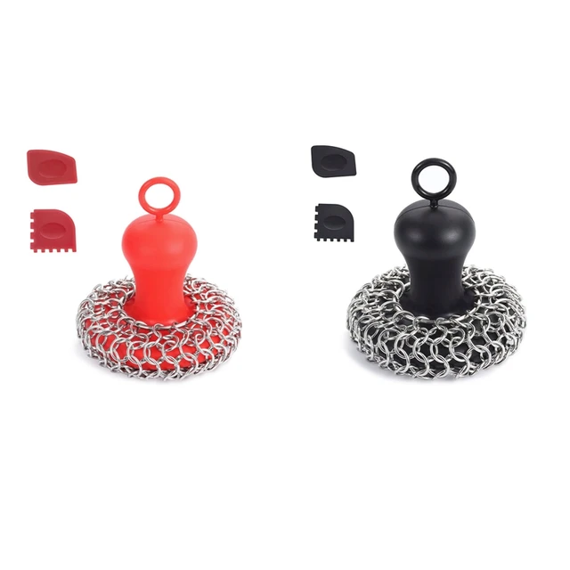 Cast Iron Chainmail Scrubber + Pan Scraper - Deluxe Ergonomic