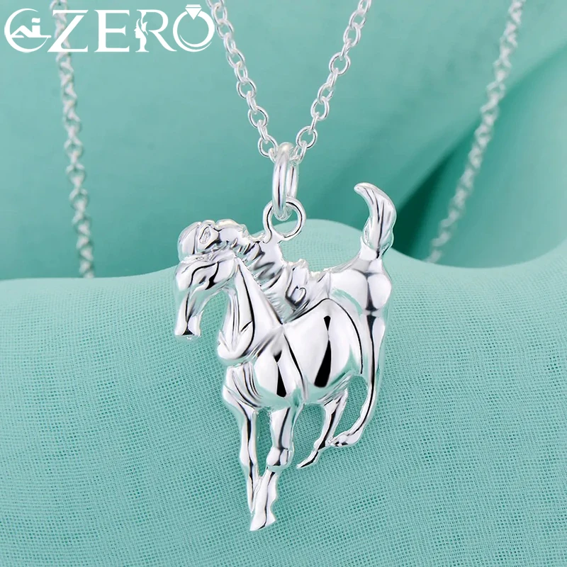 

Fashion brand 925 Sterling Silver Necklace For Women luxury Wedding Jewelry elegant horse pendants chain neckalce