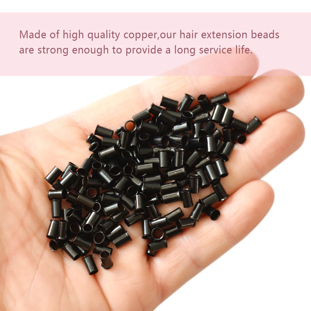 1000개 헤어 익스텐션 3.4mm 튜브 블랙/다크 브라운 구리 헤어 링 비즈 유로 락 플레어드 마이크로 비즈 링