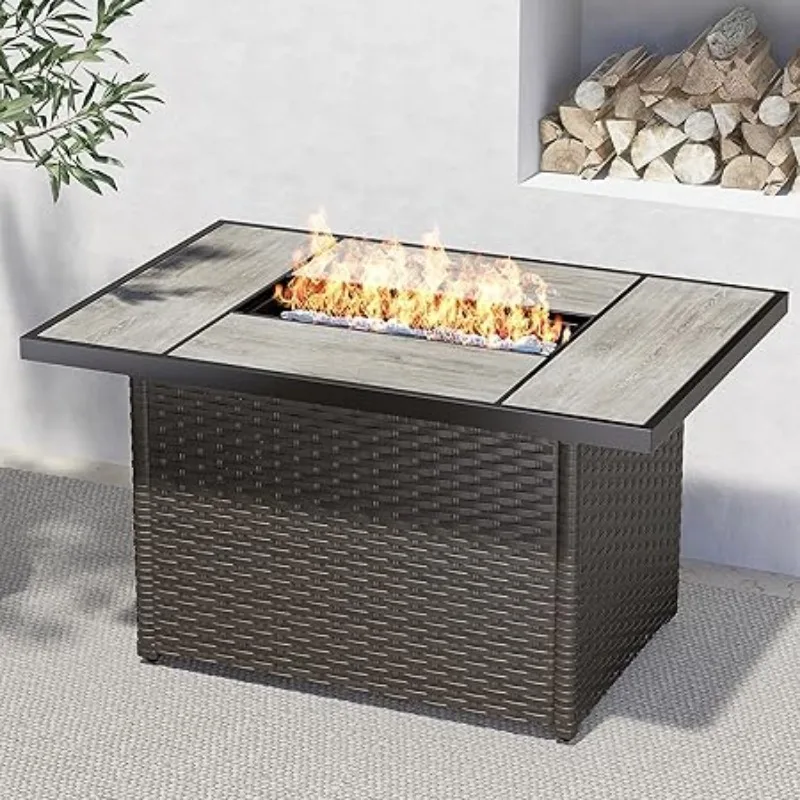 Outdoor 43-Inch CSA Safety Approved Gas Fire Pit Table 50000 BTU Rectangle Propane Fire Pit with Ceramic Tile Top