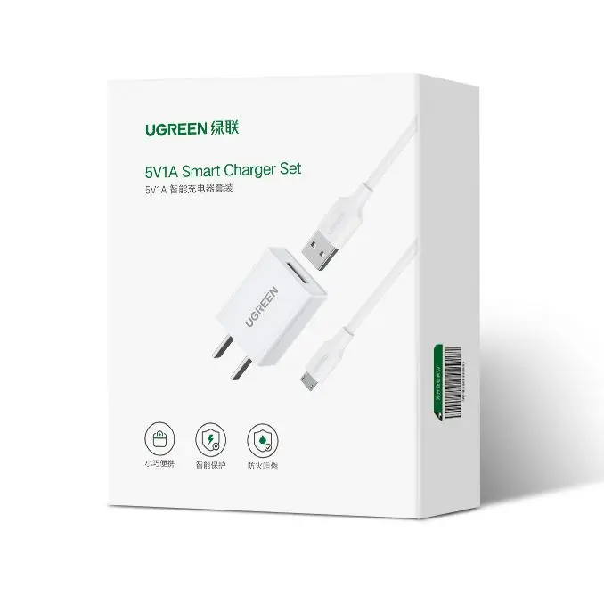 유그린 USB A 충전기 세트 (USB A - 마이크로 USB 케이블 포함), 5V 1A 스마트 충전기 세트, 5W 벽면 충전기