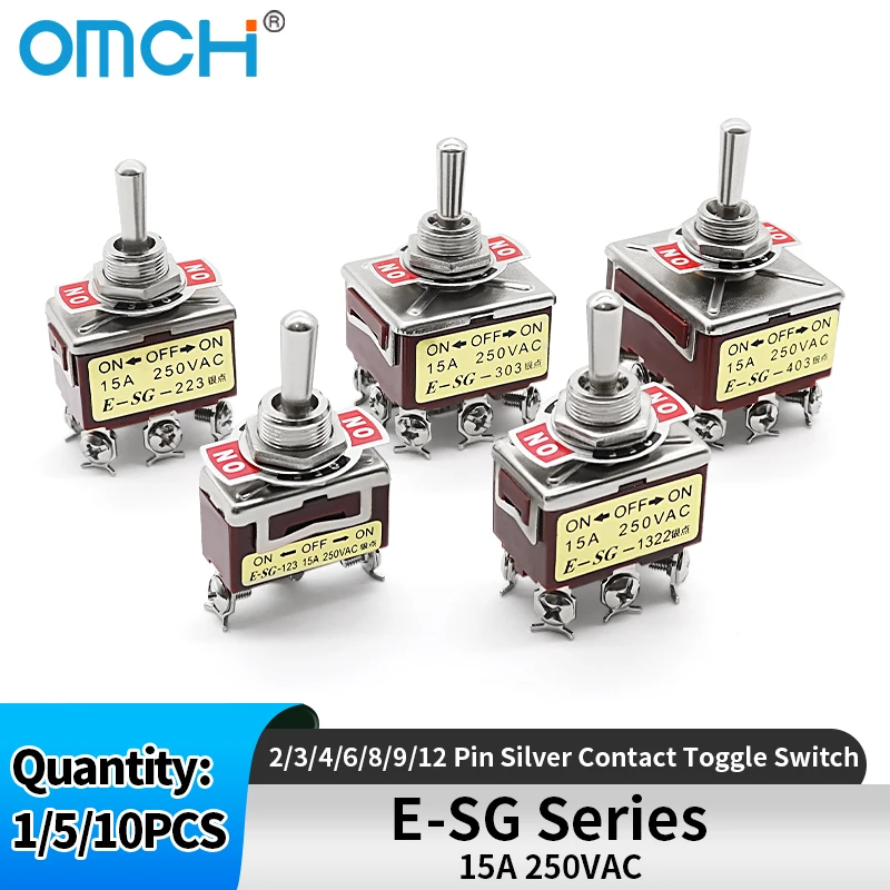 OMCH 1/5/10PCS 15A 250VAC Silber Kontakt Kippschalter E-SG Serie 2/3/4/6/8/9/12 Pin 2/3 Gang Selbst Reset/Selbstsperre
