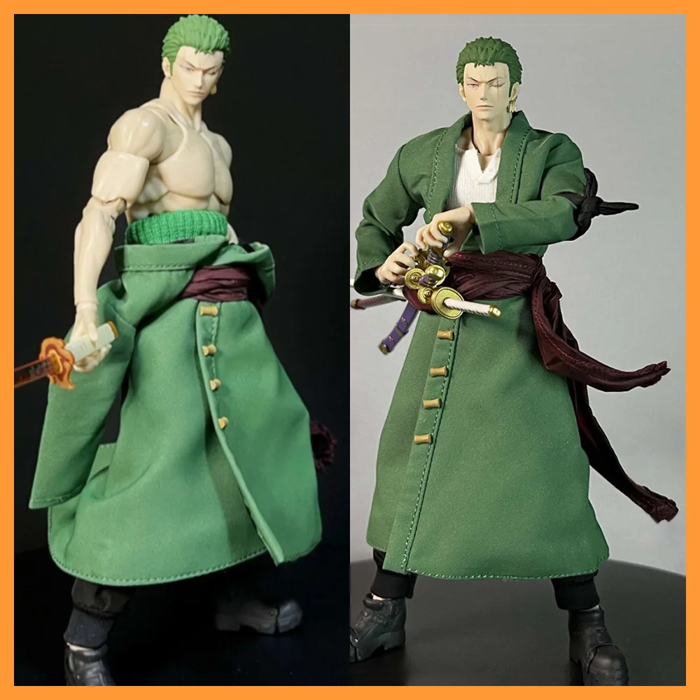 

【High Quality] 1/12 Scale Jepanese Anime Pirate Series Roronoa Zoro Green Windbreak White Tshirt Pants Set for 6" Action Figure