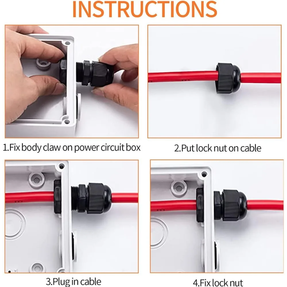 5PCS IP68 Waterproof Cable Glands, Suitable for 3-6.5mm M12/M16/M20/M25 Black Nylon Plastic Connections