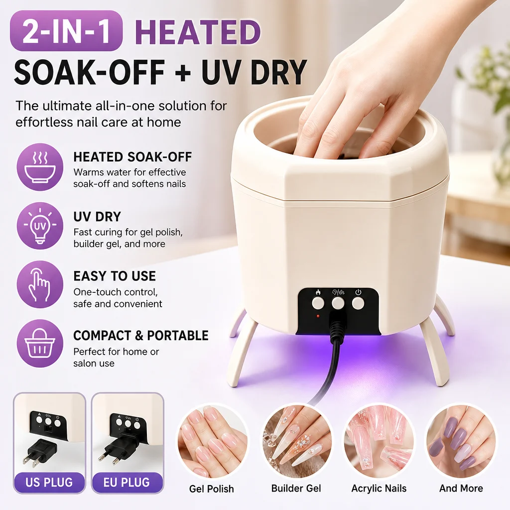 가열식 네일 담금통, 45C UV 젤 네일 건조기 (젤 폴리쉬, 아크릴, 딥 네일용..