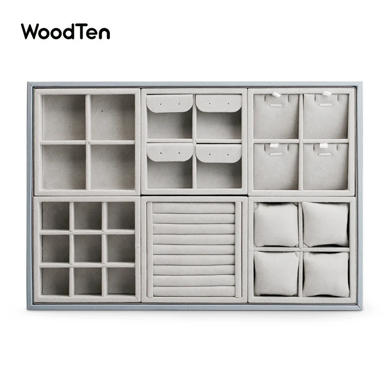 WoodTen Dark Grey Multi-function Microfiber Jewelry Organizer Tray for Earrings Ring Storage Detachable Display |