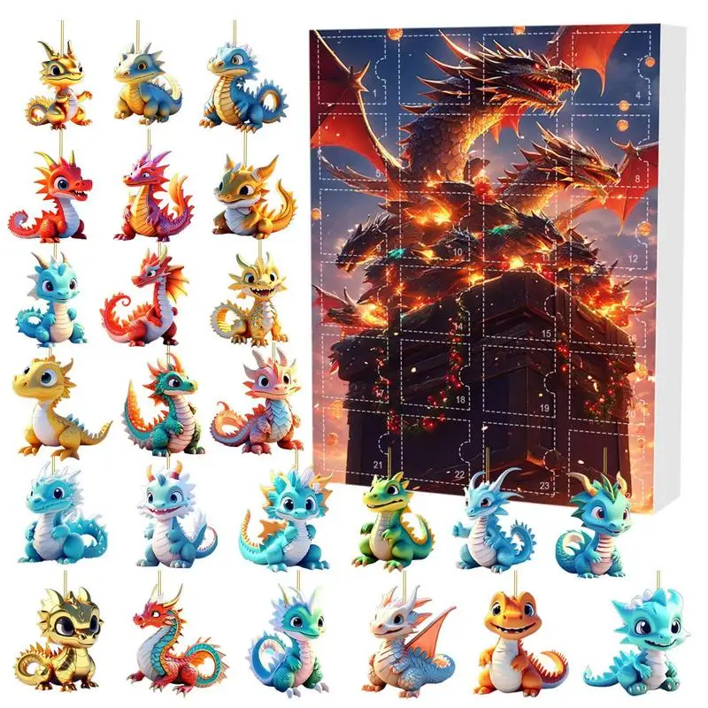 Christmas advent calendar 24 Days Christmas Advent Calendar Cute Acrylic Dinosaur Pendant Toy Christmas Tree Decor Backpack Car 2D Flat Pendants Gifts