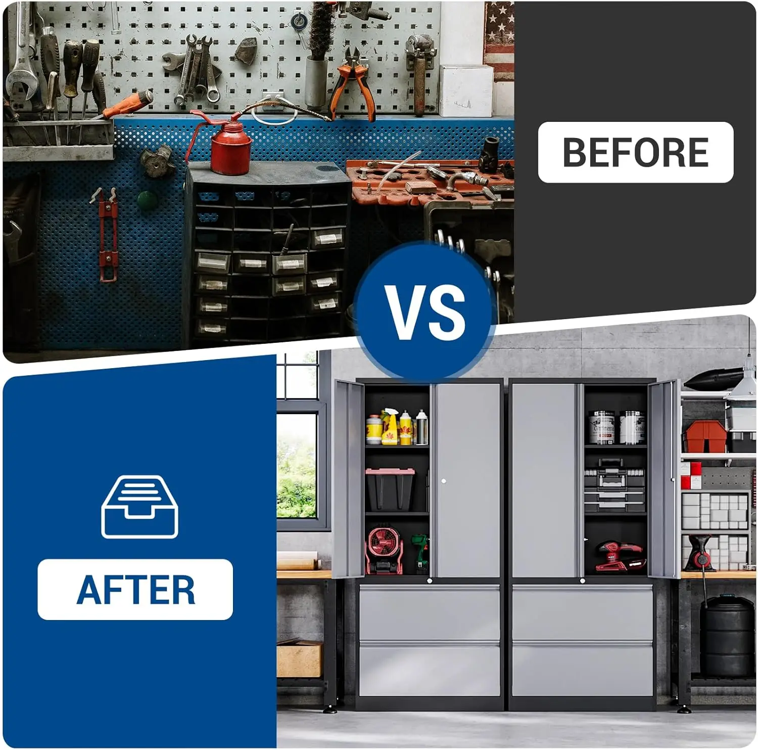 71" Metal Storage Cabinet with Lock Large Lockable Garage Tool Cabinet with Drawers and Shelves Tall Steel Heavy-Duty Cabinet 5
