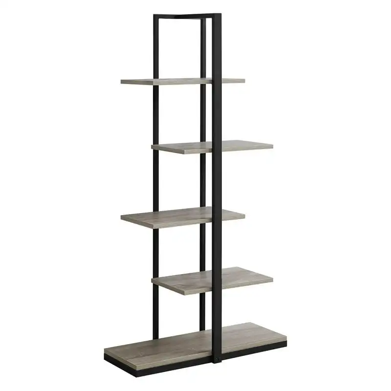 

Bookshelf, Bookcase, Etagere, 5 Tier, 60"H, Office, Bedroom, Metal, Laminate, Brown, Black, Contemporary, Modern