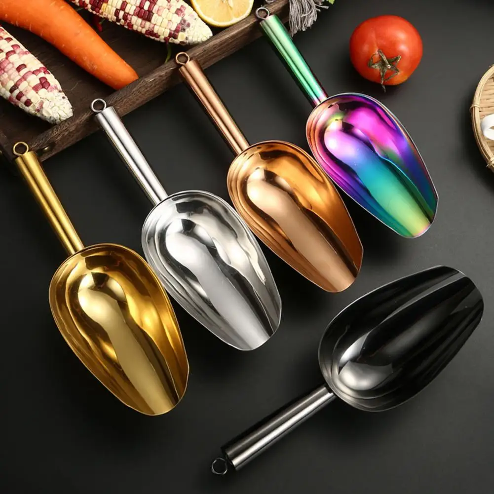 Easy to Use Ice Scoop Food Scoop Stainless Steel Ice with Long Handle Food Shovel for Bar Party Wedding Popcorn Flour