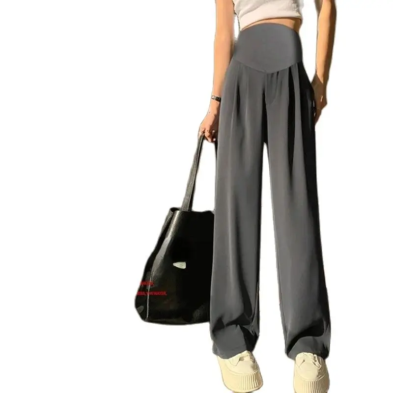 Summer Thin Design Maternity Belly Trousers Office Lady Elegant Suits Pants Plus Size Pregnant Women's Wide Legs Long Trousers 2