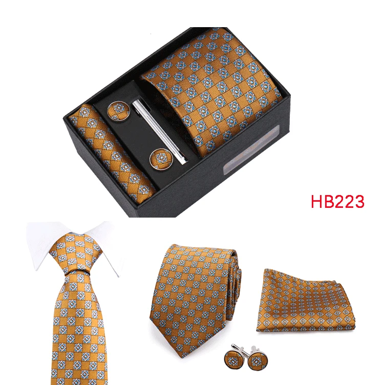Top Qualität 8 cm Herren Krawatte Set Elegante Jacquard Krawatte Einstecktuch Manschettenknöpfe Krawattenklammer Mit Geschenkbox Männer passen Hochzeit Business – Detail 26