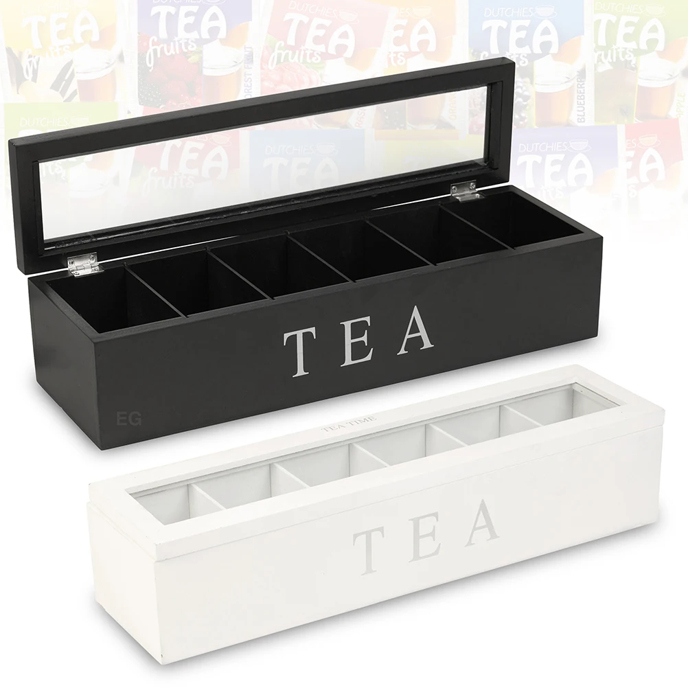 Tea Canister Natural Wood Tea Storage Box 5 Compartments Organizer for Tea Bags Dried Flowers Sugar Perfect Home Decor Gift for Love
