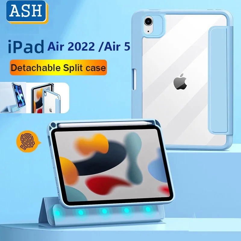 

ASH for iPad Air 5 Air 2022 M1 Magnetic Detachable Case for iPad Pro 11 2021 10.5 9.7 10.2 9th 8th 7th Transparent Flip Cover