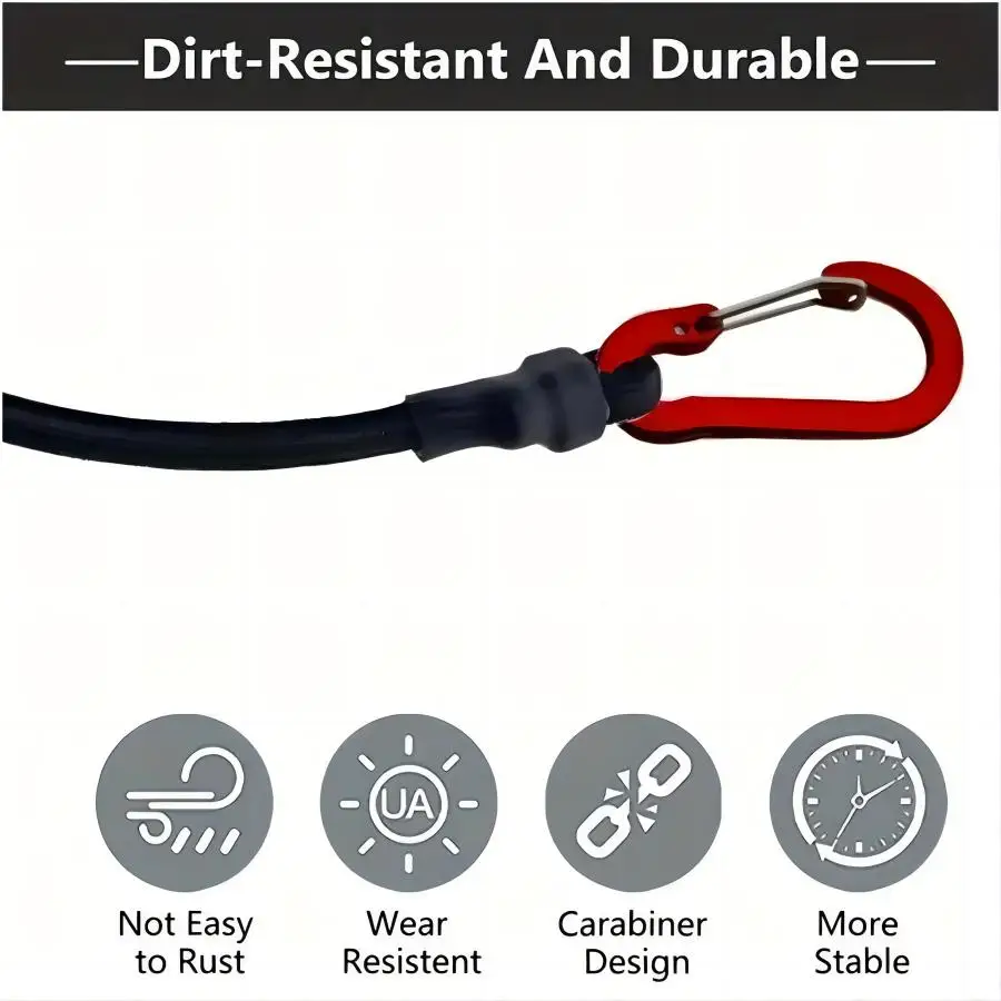 Binding strap Cords 2 Pcs Carabiner Hooks Rubber Heavy Duty Straps Strong For Camping Cargo Bike Outdoor Tent Luggage Rack Bungee Cords Rope Tie Down Ratchet