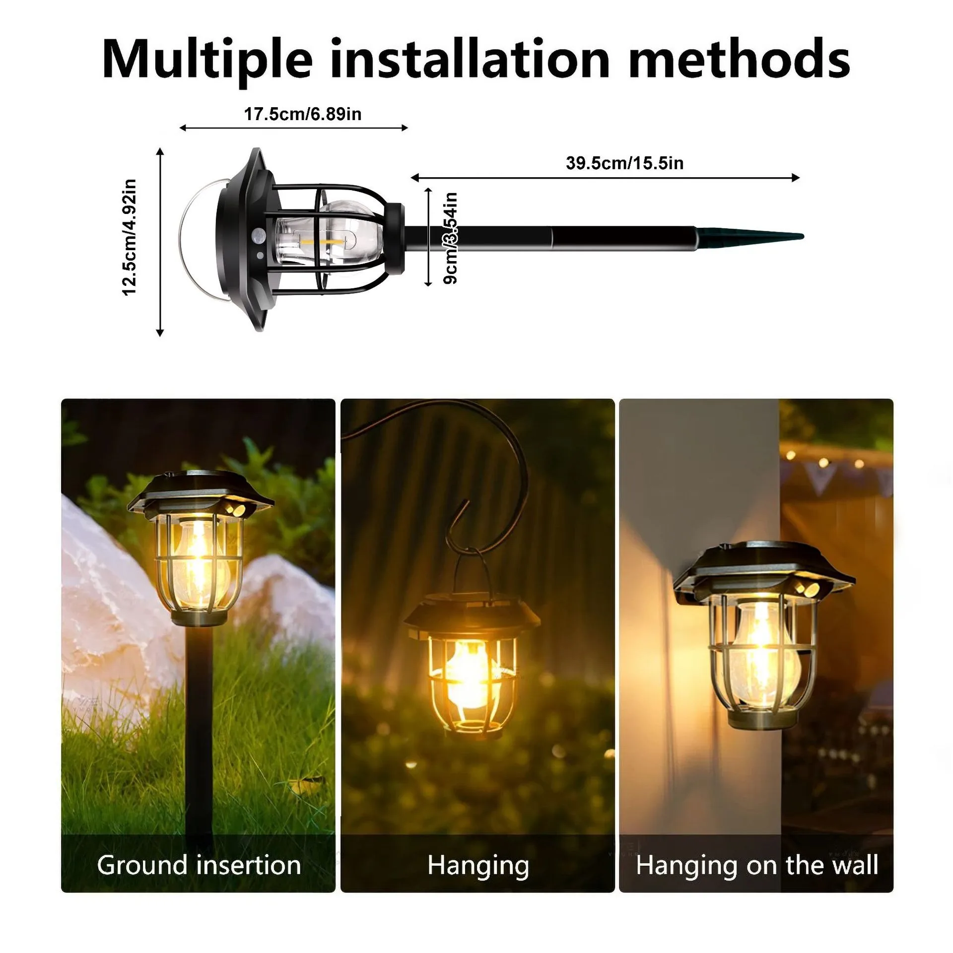 Outdoor Solar Bulb Lantern Wall Lamp Garden Courtyard Decoration 3Mode Waterproo
